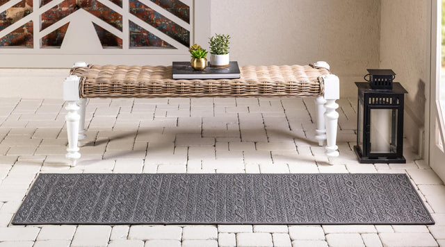 Gray 2' 2 x 6' 1 Outdoor Modern Runner Area Rug Weather Resistant for Patio, Deck, Terrace, Balcony, Porch 100% Polypropylene Modern Outside Carpet for Sale at Rug Engine