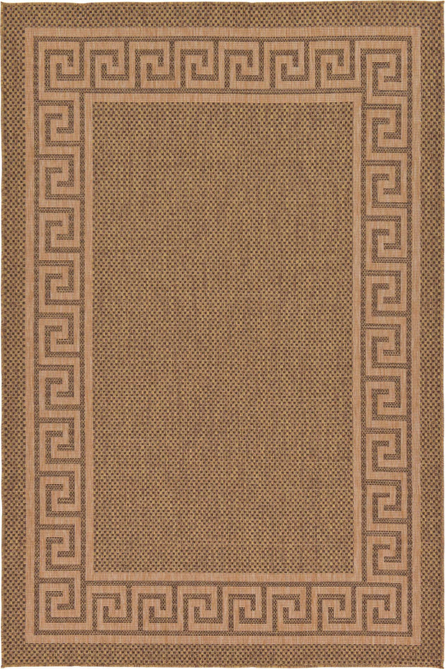 Brown 7' 1 x 10' Outdoor Border Rectangle Area Rug Weather Resistant for Patio, Deck, Terrace, Balcony, Porch 100% Polypropylene Classic Bordered Carpet for Sale at Rug Engine