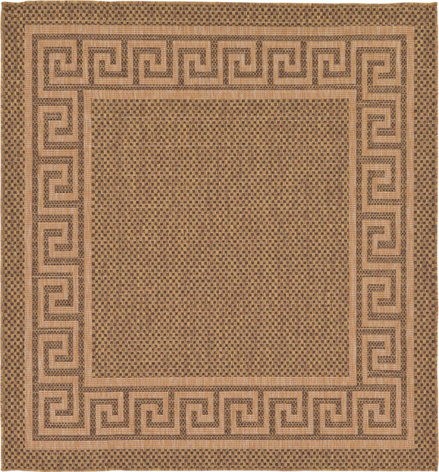 Brown 6' 1 x 6' 1 Outdoor Border Square Area Rug Weather Resistant for Patio, Deck, Terrace, Balcony, Porch 100% Polypropylene Classic Bordered Carpet for Sale at Rug Engine