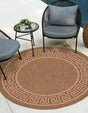 Brown 6' 1 x 6' 1 Outdoor Border Round Area Rug Weather Resistant for Patio, Deck, Terrace, Balcony, Porch
