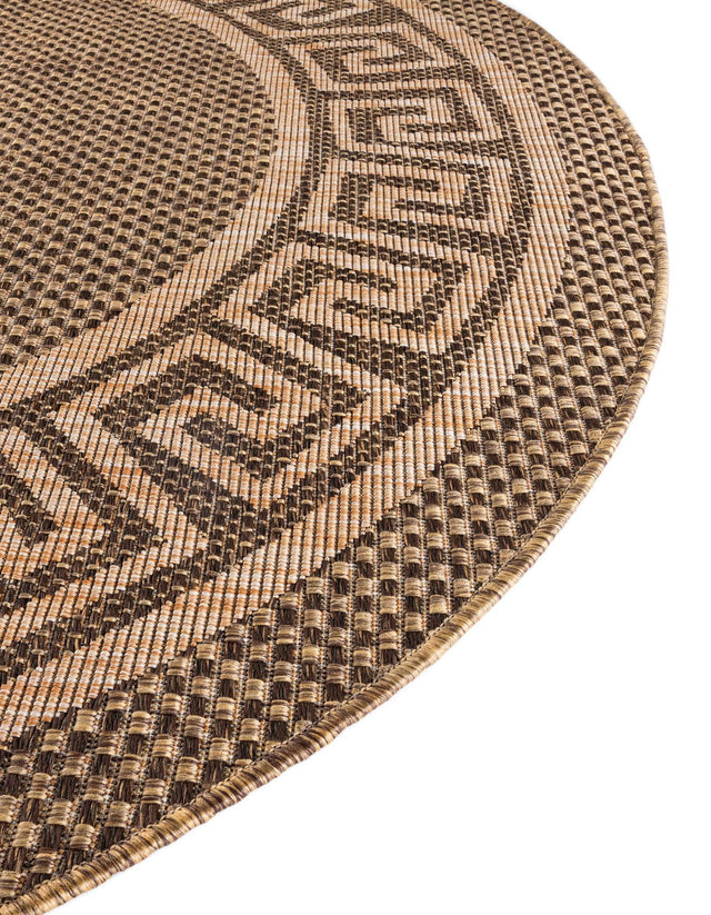 Brown 6' 1 x 6' 1 Outdoor Border Round Area Rug Weather Resistant for Patio, Deck, Terrace, Balcony, Porch 100% Polypropylene Classic Bordered Carpet for Sale at Rug Engine