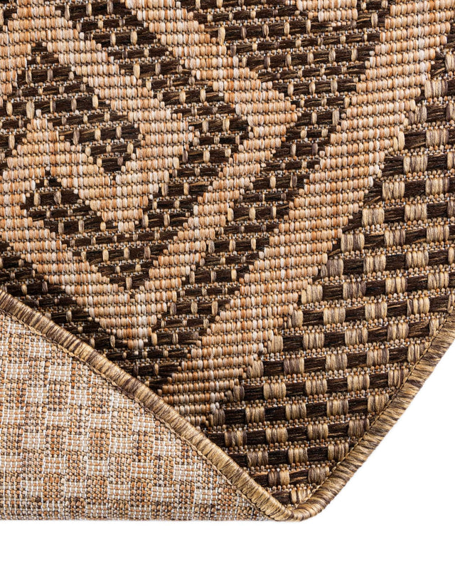 Brown 6' 1 x 6' 1 Outdoor Border Round Area Rug Weather Resistant for Patio, Deck, Terrace, Balcony, Porch 100% Polypropylene Classic Bordered Carpet for Sale at Rug Engine