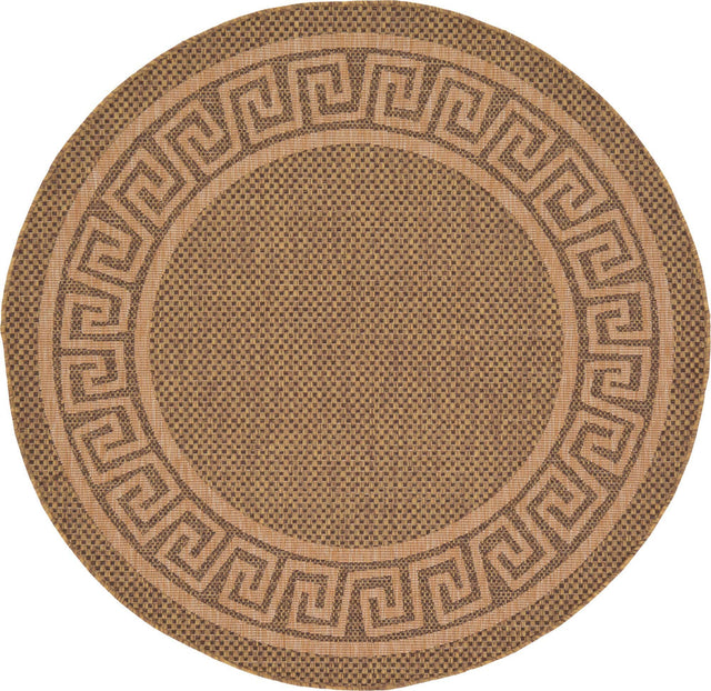 Brown 6' 1 x 6' 1 Outdoor Border Round Area Rug Weather Resistant for Patio, Deck, Terrace, Balcony, Porch 100% Polypropylene Classic Bordered Carpet for Sale at Rug Engine