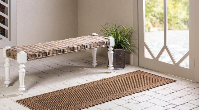 Brown 2' x 6' 1 Outdoor Border Runner Area Rug Weather Resistant for Patio, Deck, Terrace, Balcony, Porch 100% Polypropylene Classic Bordered Carpet for Sale at Rug Engine