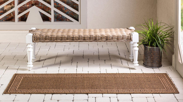 Brown 2' x 6' 1 Outdoor Border Runner Area Rug Weather Resistant for Patio, Deck, Terrace, Balcony, Porch 100% Polypropylene Classic Bordered Carpet for Sale at Rug Engine