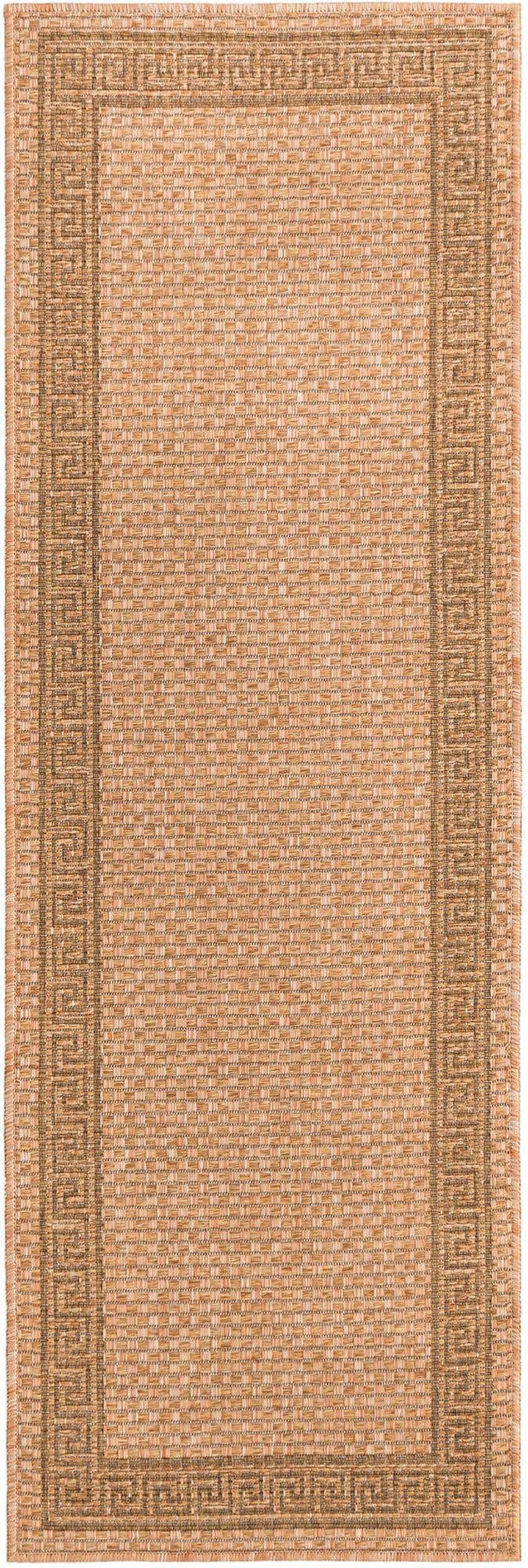 Light Brown 2' x 6' 1 Outdoor Border Runner Area Rug Weather Resistant for Patio, Deck, Terrace, Balcony, Porch 100% Polypropylene Classic Bordered Carpet for Sale at Rug Engine