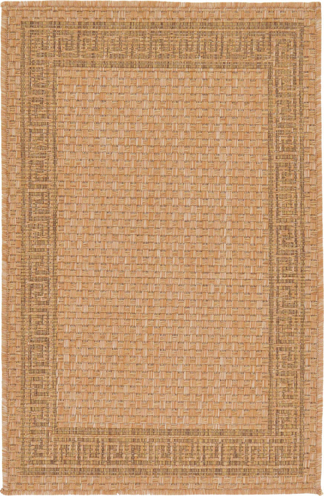Light Brown 2' 2 x 3' 1 Outdoor Border Rectangle Area Rug Weather Resistant for Patio, Deck, Terrace, Balcony, Porch 100% Polypropylene Classic Bordered Carpet for Sale at Rug Engine