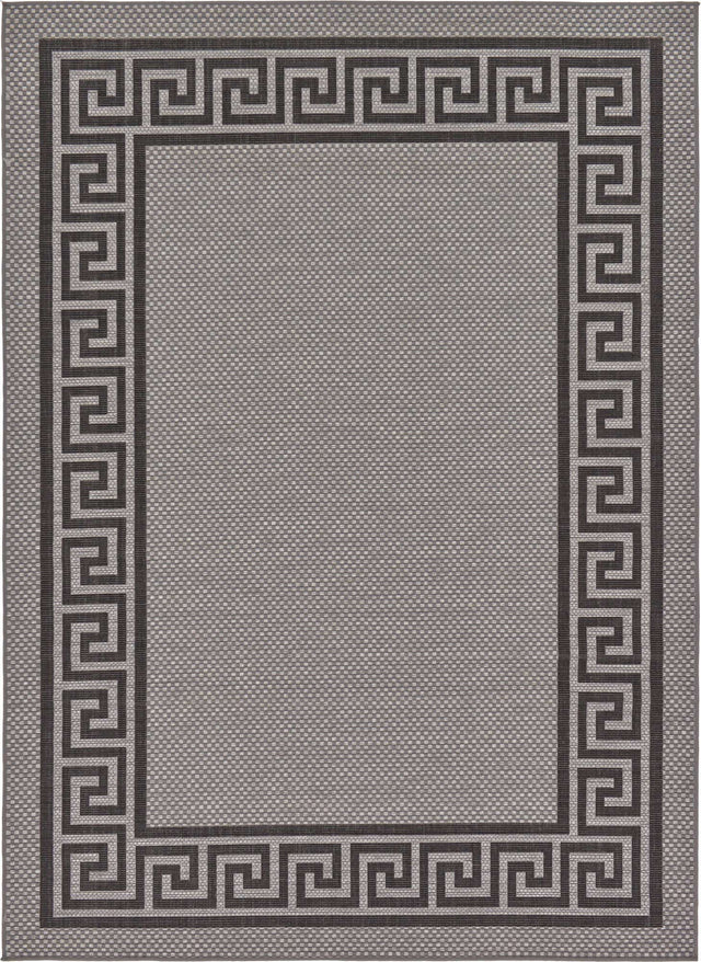 Gray 7' x 10' Outdoor Border Rectangle Area Rug Weather Resistant for Patio, Deck, Terrace, Balcony, Porch 100% Polypropylene Classic Bordered Carpet for Sale at Rug Engine