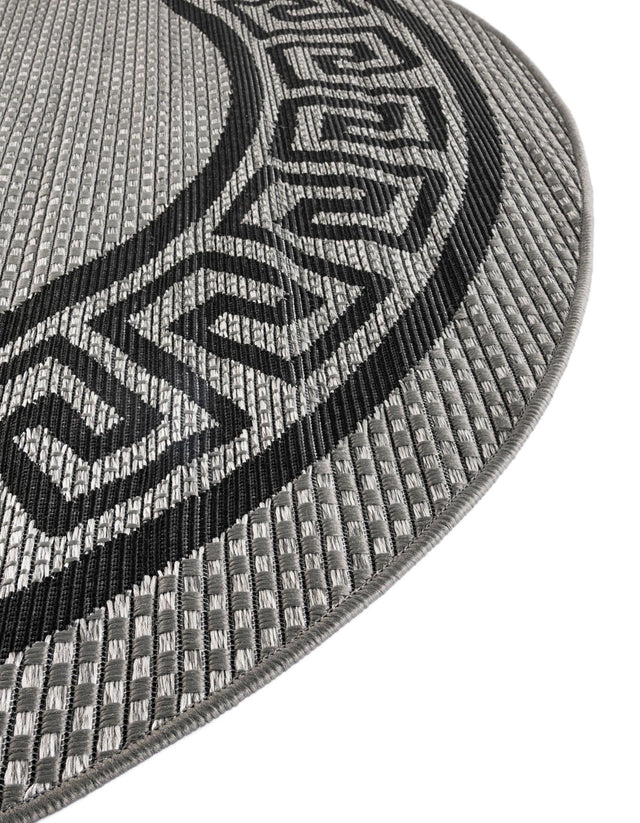 Gray 6' x 6' Outdoor Border Round Area Rug Weather Resistant for Patio, Deck, Terrace, Balcony, Porch 100% Polypropylene Classic Bordered Carpet for Sale at Rug Engine