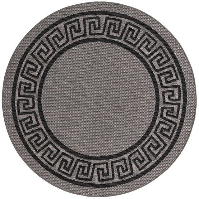 Gray 6' x 6' Outdoor Border Round Area Rug Weather Resistant for Patio, Deck, Terrace, Balcony, Porch 100% Polypropylene Classic Bordered Carpet for Sale at Rug Engine