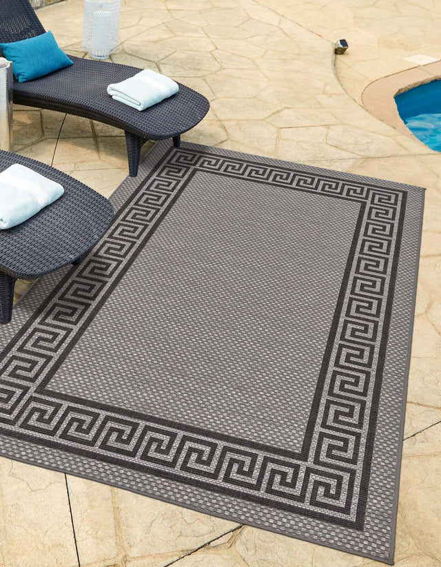 Gray 5' 3 x 8' Outdoor Border Rectangle Area Rug Weather Resistant for Patio, Deck, Terrace, Balcony, Porch 100% Polypropylene Classic Bordered Carpet for Sale at Rug Engine