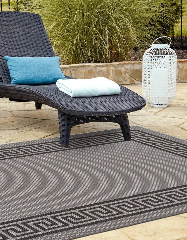 Gray 5' 3 x 8' Outdoor Border Rectangle Area Rug Weather Resistant for Patio, Deck, Terrace, Balcony, Porch 100% Polypropylene Classic Bordered Carpet for Sale at Rug Engine