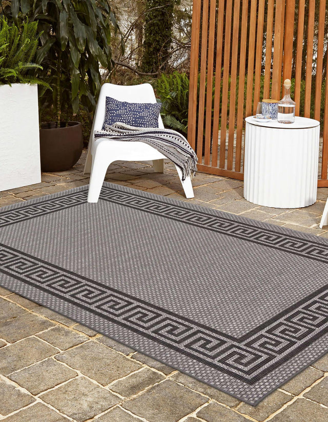 Gray 5' 3 x 8' Outdoor Border Rectangle Area Rug Weather Resistant for Patio, Deck, Terrace, Balcony, Porch 100% Polypropylene Classic Bordered Carpet for Sale at Rug Engine