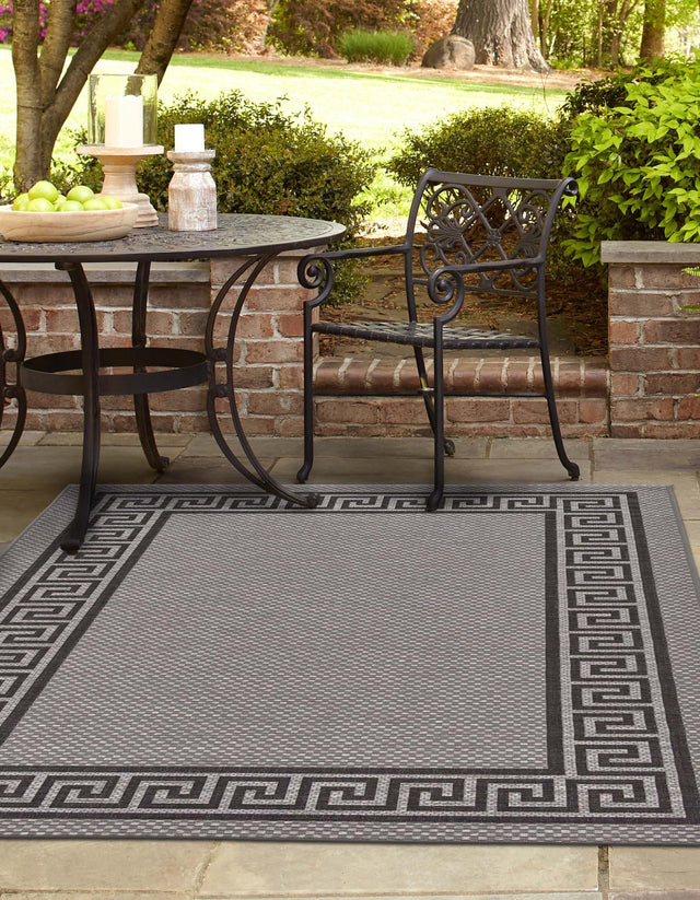 Gray 5' 3 x 8' Outdoor Border Rectangle Area Rug Weather Resistant for Patio, Deck, Terrace, Balcony, Porch 100% Polypropylene Classic Bordered Carpet for Sale at Rug Engine