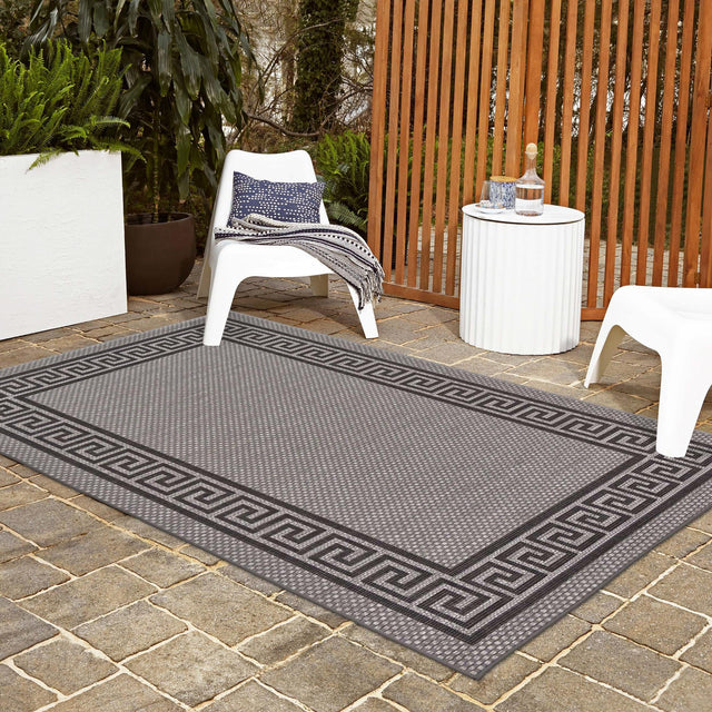 Gray 6' 1 x 9' Outdoor Border Rectangle Area Rug Weather Resistant for Patio, Deck, Terrace, Balcony, Porch 100% Polypropylene Classic Bordered Carpet for Sale at Rug Engine