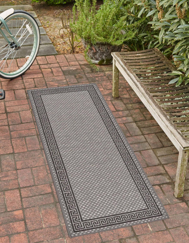 Gray 2' x 6' 1 Outdoor Border Runner Area Rug Weather Resistant for Patio, Deck, Terrace, Balcony, Porch 100% Polypropylene Classic Bordered Carpet for Sale at Rug Engine