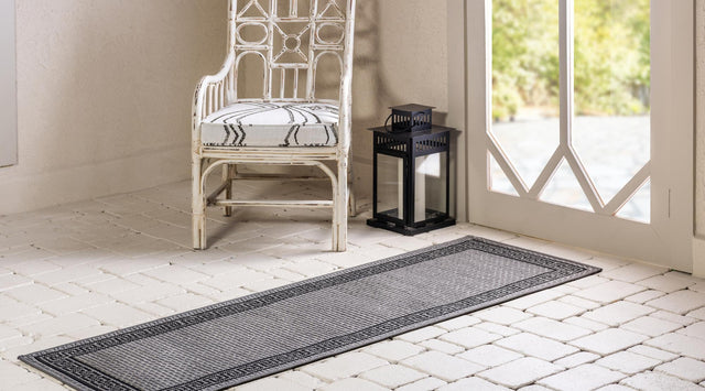 Gray 2' x 6' 1 Outdoor Border Runner Area Rug Weather Resistant for Patio, Deck, Terrace, Balcony, Porch 100% Polypropylene Classic Bordered Carpet for Sale at Rug Engine