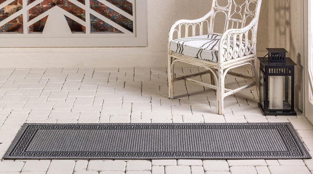 Gray 2' x 6' 1 Outdoor Border Runner Area Rug Weather Resistant for Patio, Deck, Terrace, Balcony, Porch 100% Polypropylene Classic Bordered Carpet for Sale at Rug Engine