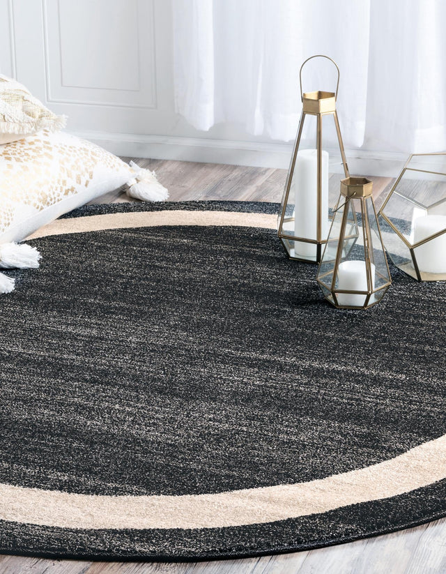Black 6' 1 x 6' 1 Del Mar Round Area Rug 100% Polypropylene Easy Clean Stain Resistant Vivid Modern Carpet Mat for Home Decor Interior Designing for Sale at Rug Engine
