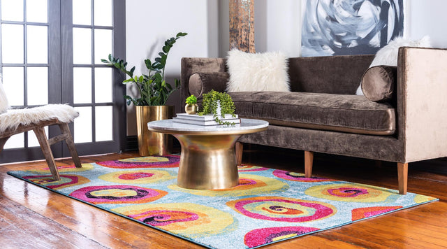 Blue 9' x 12' 2 Lyon Rectangle Area Rug Vivid Colorful Abstract Modern 100% Polypropylene Carpet for Living Room, Dining, Office for Sale at Rug Engine