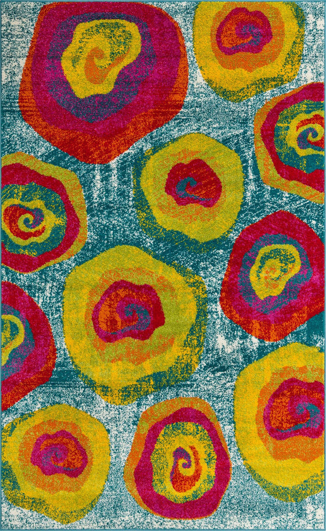 Blue 5' 1 x 8' Lyon Rectangle Area Rug Vivid Colorful Abstract Modern 100% Polypropylene Carpet for Living Room, Dining, Office for Sale at Rug Engine