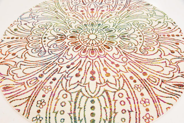 Ivory 6' 1 x 6' 1 Lyon Round Area Rug Vivid Colorful Abstract Modern 100% Polypropylene Carpet for Living Room, Dining, Office for Sale at Rug Engine