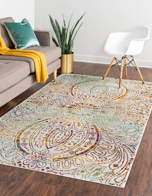 Ivory 3' 3 x 5' 3 Lyon Rectangle Area Rug Vivid Colorful Abstract Modern 100% Polypropylene Carpet for Living Room, Dining, Office for Sale at Rug Engine