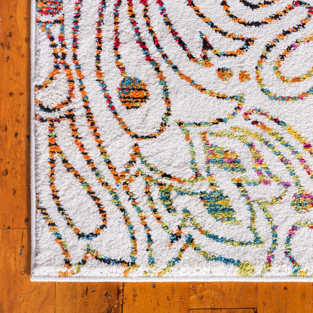 Ivory 2' 7 x 10' Lyon Runner Area Rug Vivid Colorful Abstract Modern 100% Polypropylene Carpet for Living Room, Dining, Office for Sale at Rug Engine