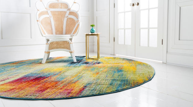 Multicolor 8' x 8' Lyon Round Area Rug Vivid Colorful Abstract Modern 100% Polypropylene Carpet for Living Room, Dining, Office for Sale at Rug Engine