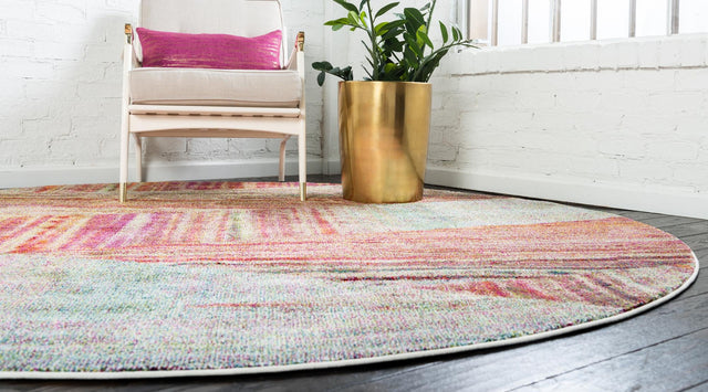 Multicolor 6' 1 x 6' 1 Lyon Round Area Rug Vivid Colorful Abstract Modern 100% Polypropylene Carpet for Living Room, Dining, Office for Sale at Rug Engine