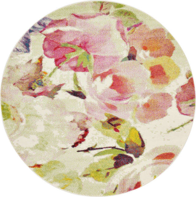 Ivory 8' x 8' Lyon Round Area Rug Vivid Colorful Abstract Modern 100% Polypropylene Carpet for Living Room, Dining, Office for Sale at Rug Engine