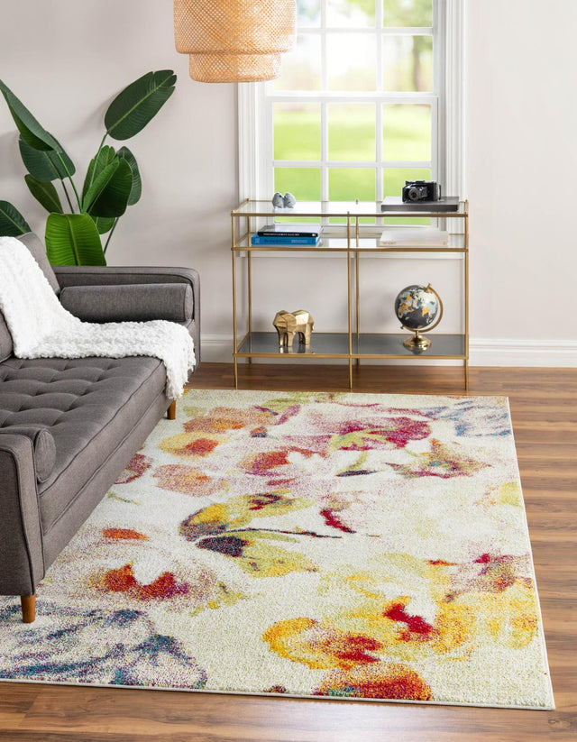 Ivory 5' 1 x 8' Lyon Rectangle Area Rug Vivid Colorful Abstract Modern 100% Polypropylene Carpet for Living Room, Dining, Office for Sale at Rug Engine