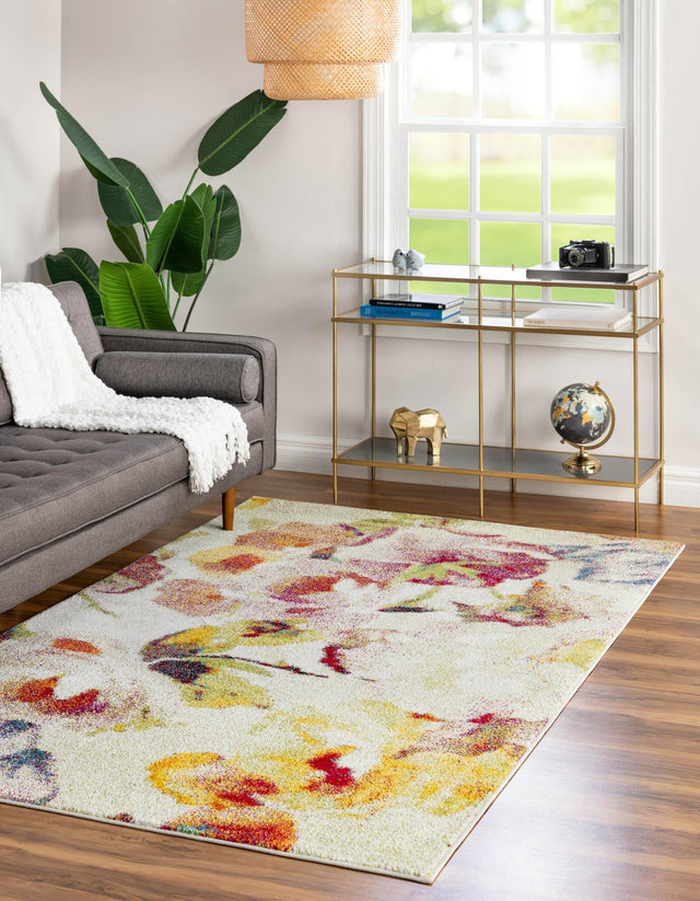 Ivory 5' 1 x 8' Lyon Rectangle Area Rug Vivid Colorful Abstract Modern 100% Polypropylene Carpet for Living Room, Dining, Office for Sale at Rug Engine