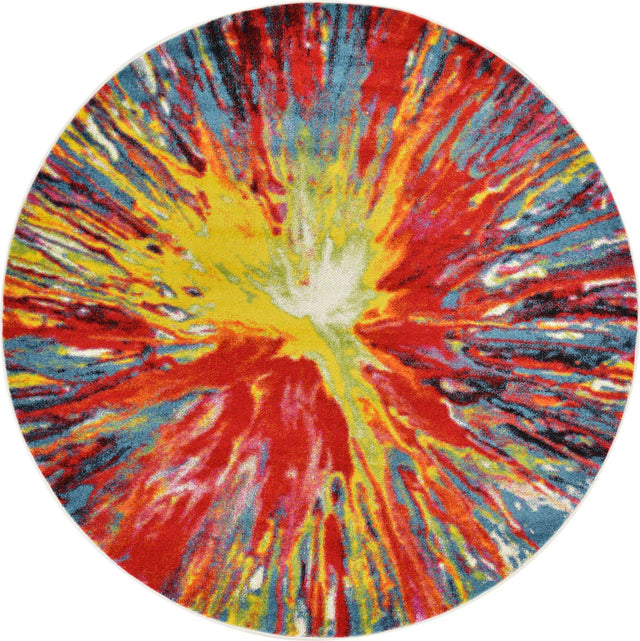 Multicolor 8' x 8' Lyon Round Area Rug Vivid Colorful Abstract Modern 100% Polypropylene Carpet for Living Room, Dining, Office for Sale at Rug Engine