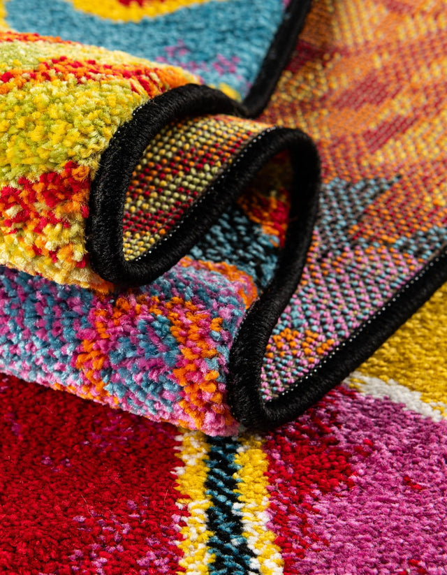 Black 7' 1 x 10' Lyon Rectangle Area Rug Vivid Colorful Abstract Modern 100% Polypropylene Carpet for Living Room, Dining, Office for Sale at Rug Engine