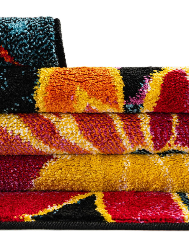 Black 7' 1 x 10' Lyon Rectangle Area Rug Vivid Colorful Abstract Modern 100% Polypropylene Carpet for Living Room, Dining, Office for Sale at Rug Engine