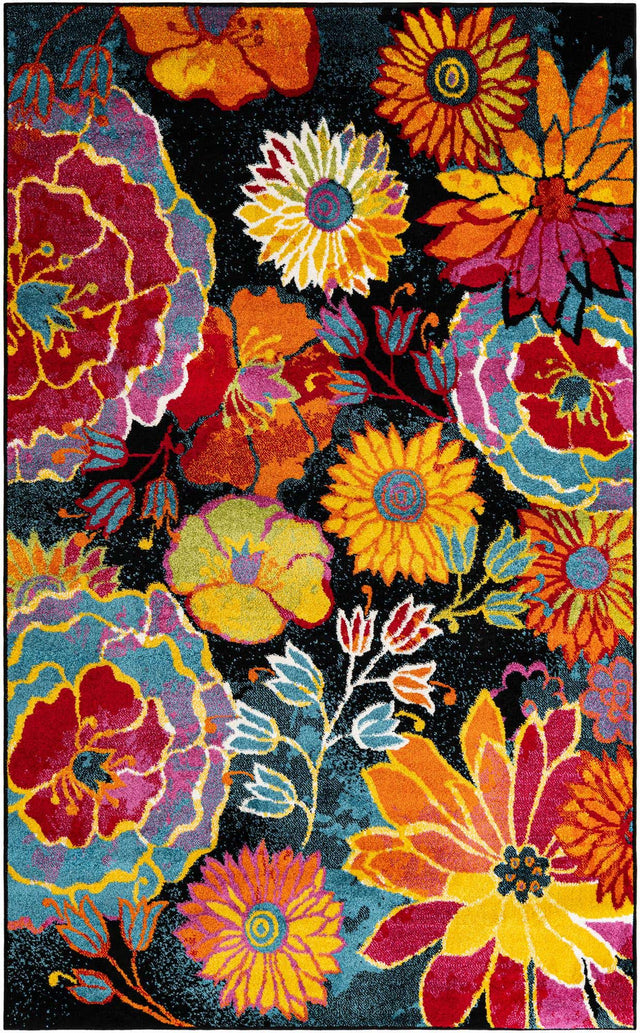 Black 5' 1 x 8' Lyon Rectangle Area Rug Vivid Colorful Abstract Modern 100% Polypropylene Carpet for Living Room, Dining, Office for Sale at Rug Engine