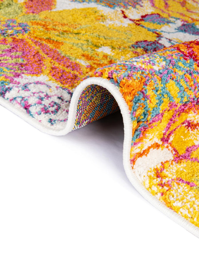 Ivory 3' 3 x 3' 3 Lyon Round Area Rug Vivid Colorful Abstract Modern 100% Polypropylene Carpet for Living Room, Dining, Office for Sale at Rug Engine