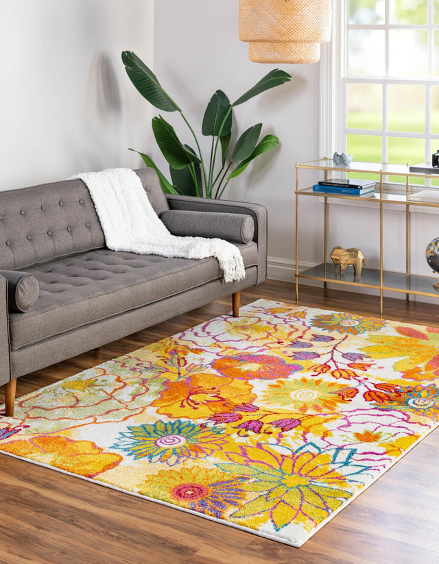 Ivory 6' 1 x 9' Lyon Rectangle Area Rug Vivid Colorful Abstract Modern 100% Polypropylene Carpet for Living Room, Dining, Office for Sale at Rug Engine