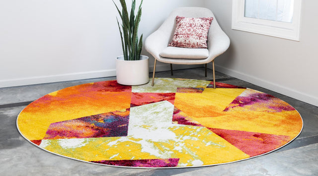 Multicolor 8' x 8' Lyon Round Area Rug Vivid Colorful Abstract Modern 100% Polypropylene Carpet for Living Room, Dining, Office for Sale at Rug Engine