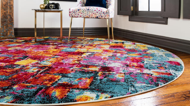 Multicolor 8' x 8' Lyon Round Area Rug Vivid Colorful Abstract Modern 100% Polypropylene Carpet for Living Room, Dining, Office for Sale at Rug Engine