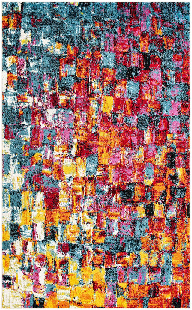 Multicolor 5' 1 x 8' Lyon Rectangle Area Rug Vivid Colorful Abstract Modern 100% Polypropylene Carpet for Living Room, Dining, Office for Sale at Rug Engine