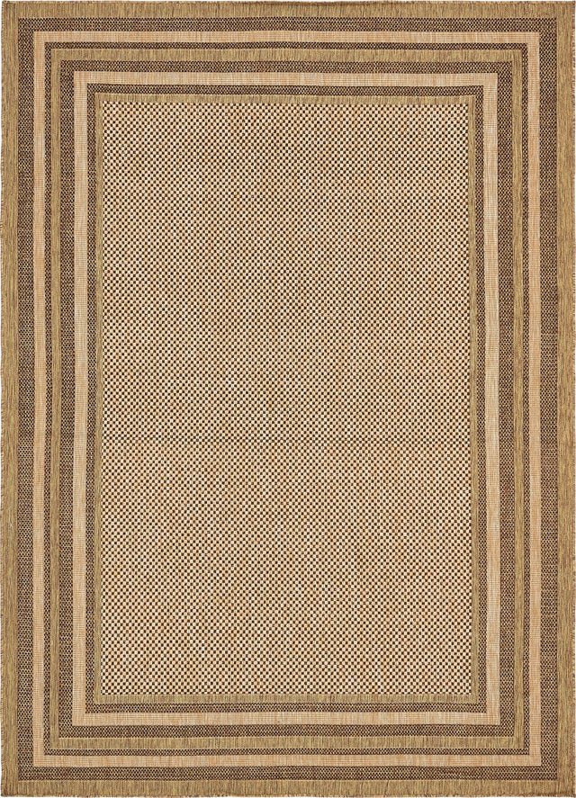 Light Brown 8' x 11' 4 Outdoor Border Rectangle Area Rug Weather Resistant for Patio, Deck, Terrace, Balcony, Porch 100% Polypropylene Classic Bordered Carpet for Sale at Rug Engine