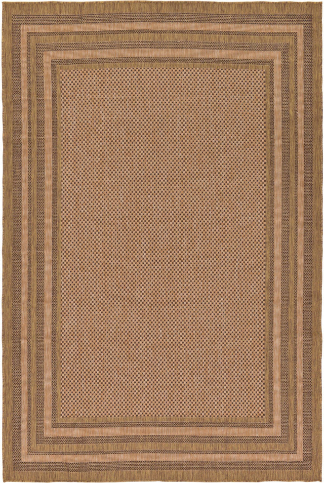 Light Brown 7' x 10' Outdoor Border Rectangle Area Rug Weather Resistant for Patio, Deck, Terrace, Balcony, Porch 100% Polypropylene Classic Bordered Carpet for Sale at Rug Engine