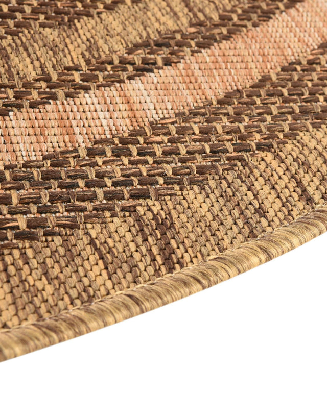 Light Brown 6' x 6' Outdoor Border Round Area Rug Weather Resistant for Patio, Deck, Terrace, Balcony, Porch 100% Polypropylene Classic Bordered Carpet for Sale at Rug Engine