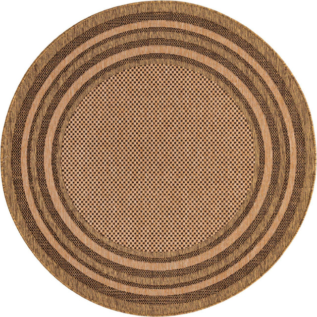 Light Brown 6' x 6' Outdoor Border Round Area Rug Weather Resistant for Patio, Deck, Terrace, Balcony, Porch 100% Polypropylene Classic Bordered Carpet for Sale at Rug Engine