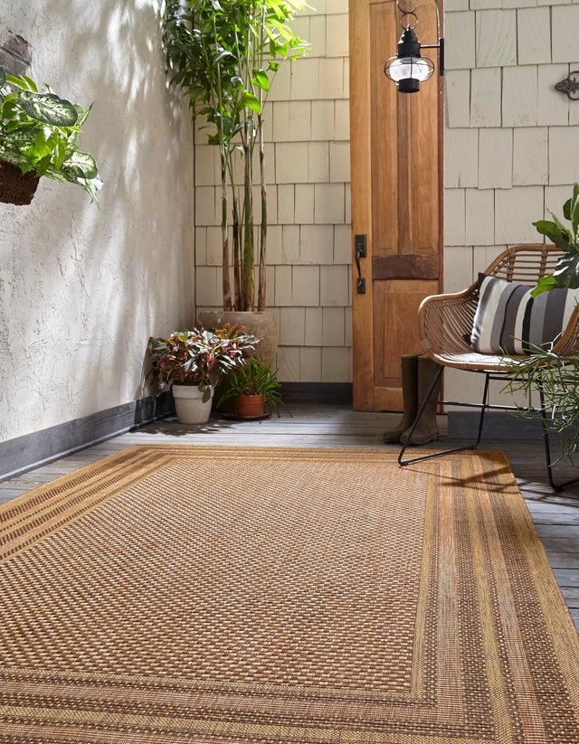 Light Brown 3' 3 x 5' Outdoor Border Rectangle Area Rug Weather Resistant for Patio, Deck, Terrace, Balcony, Porch