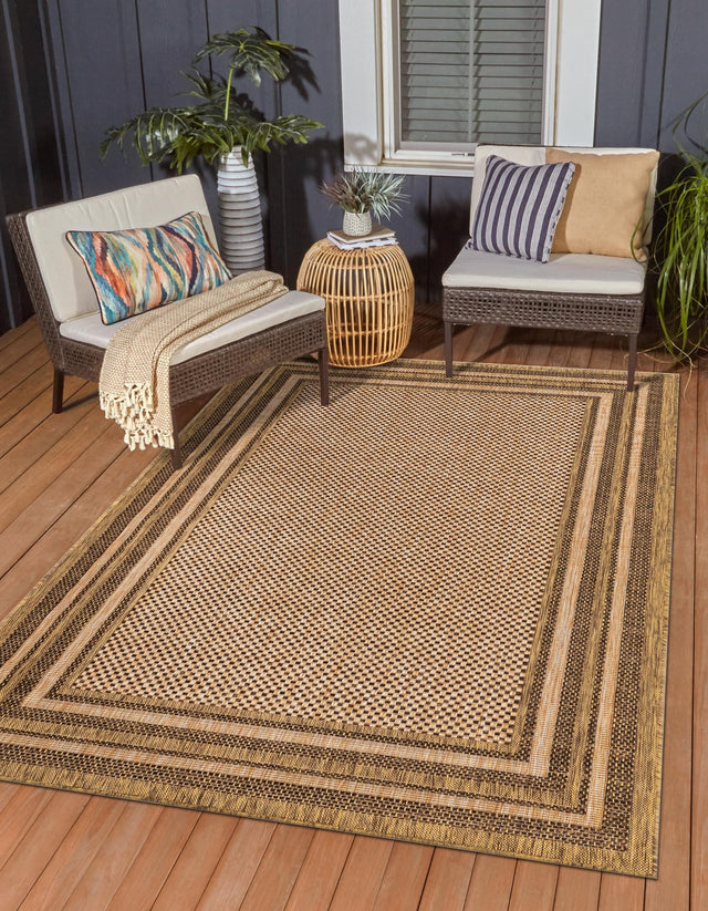 Light Brown 3' 3 x 5' Outdoor Border Rectangle Area Rug Weather Resistant for Patio, Deck, Terrace, Balcony, Porch