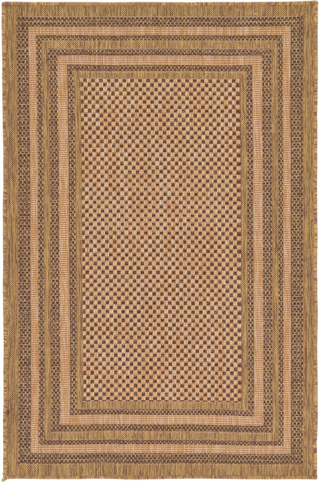 Light Brown 3' 3 x 5' Outdoor Border Rectangle Area Rug Weather Resistant for Patio, Deck, Terrace, Balcony, Porch