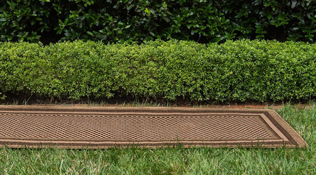 Light Brown 2' 2 x 6' Outdoor Border Runner Area Rug Weather Resistant for Patio, Deck, Terrace, Balcony, Porch 100% Polypropylene Classic Bordered Carpet for Sale at Rug Engine
